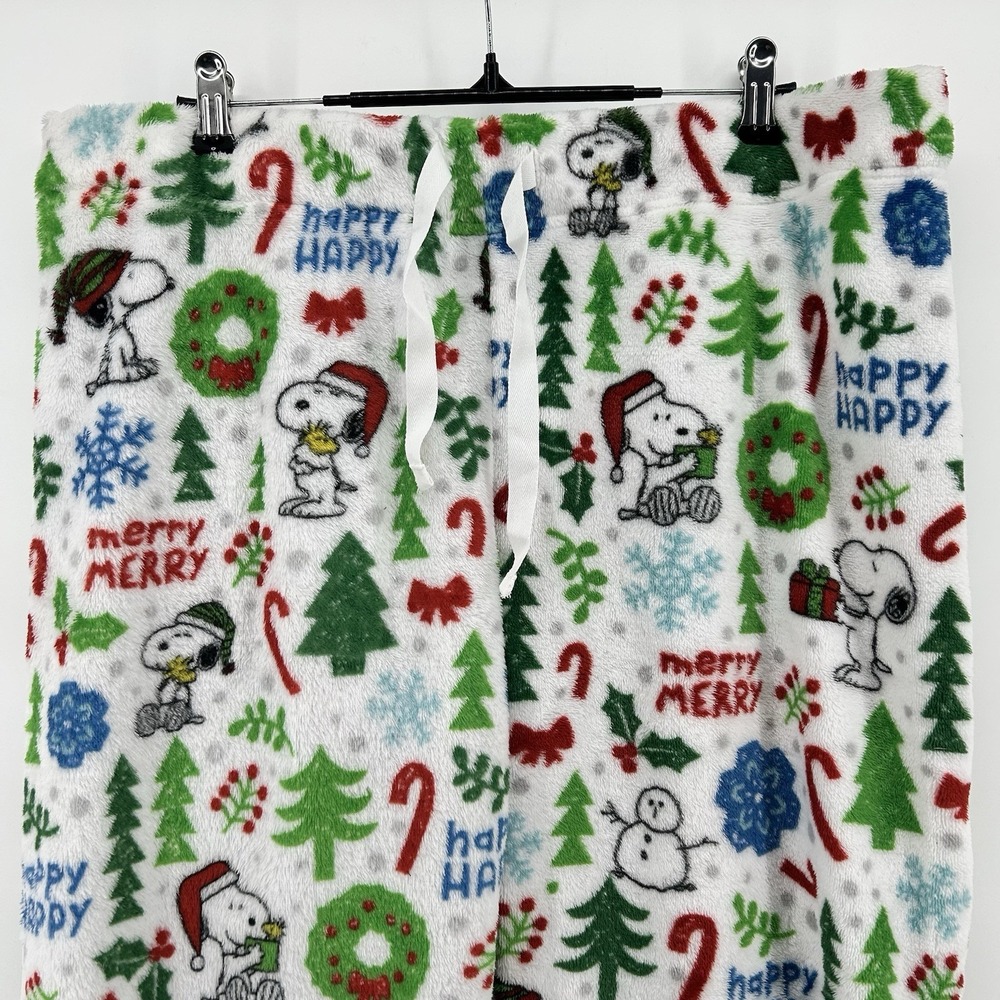 Peanuts Snoopy Pajama Pants Womens L Christmas Holiday Plush Lounge NWOT‎
